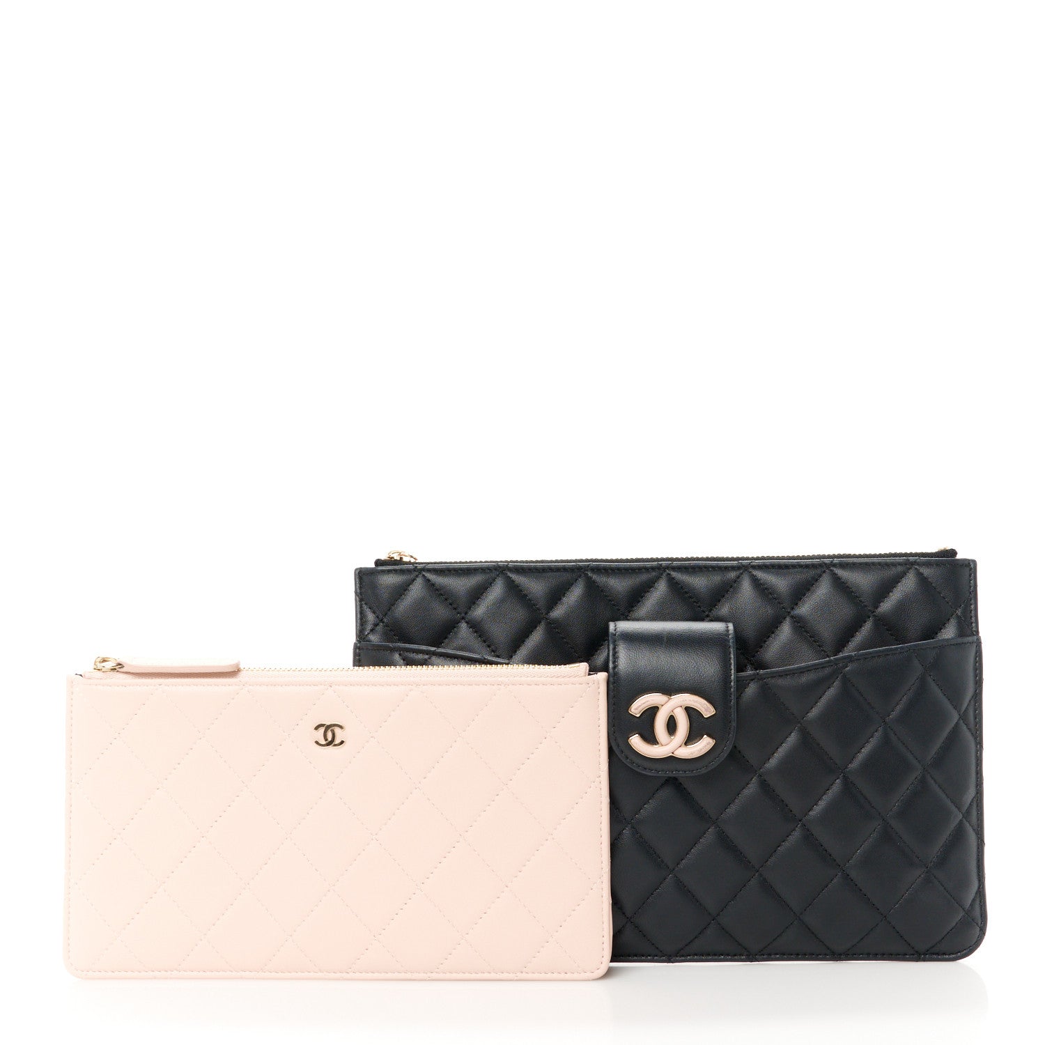 Chanel Lambskin Quilted Coco Mark Clutch Black Light Pink 3 of 13