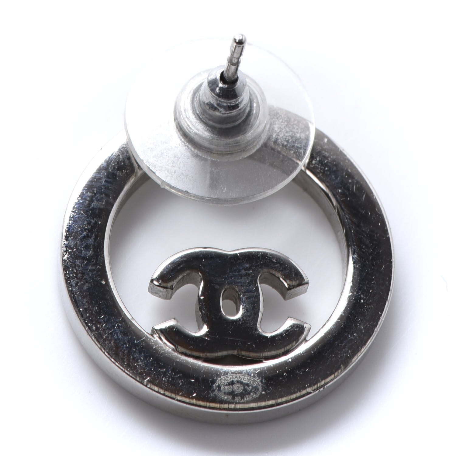 Chanel Crystal CC Round Earrings Silver 5 of 6