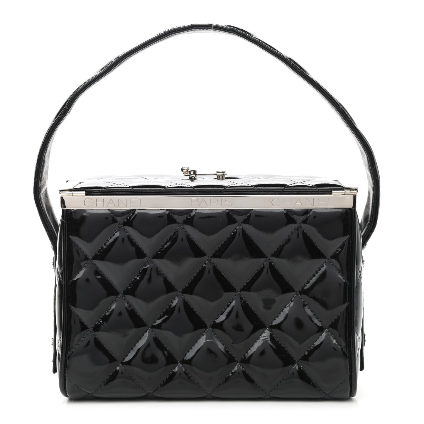 Patent Quilted Vanity Clutch Black