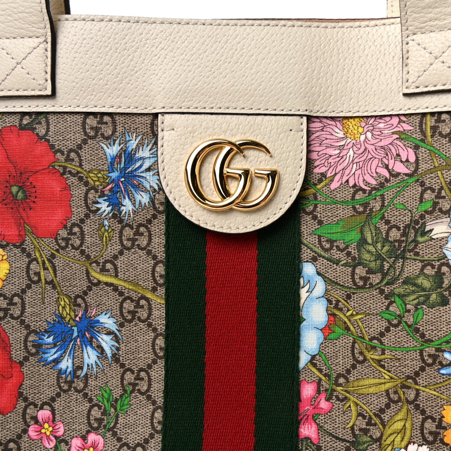 GG Supreme Monogram Flora Web Ophidia Vertical Shopping Tote White