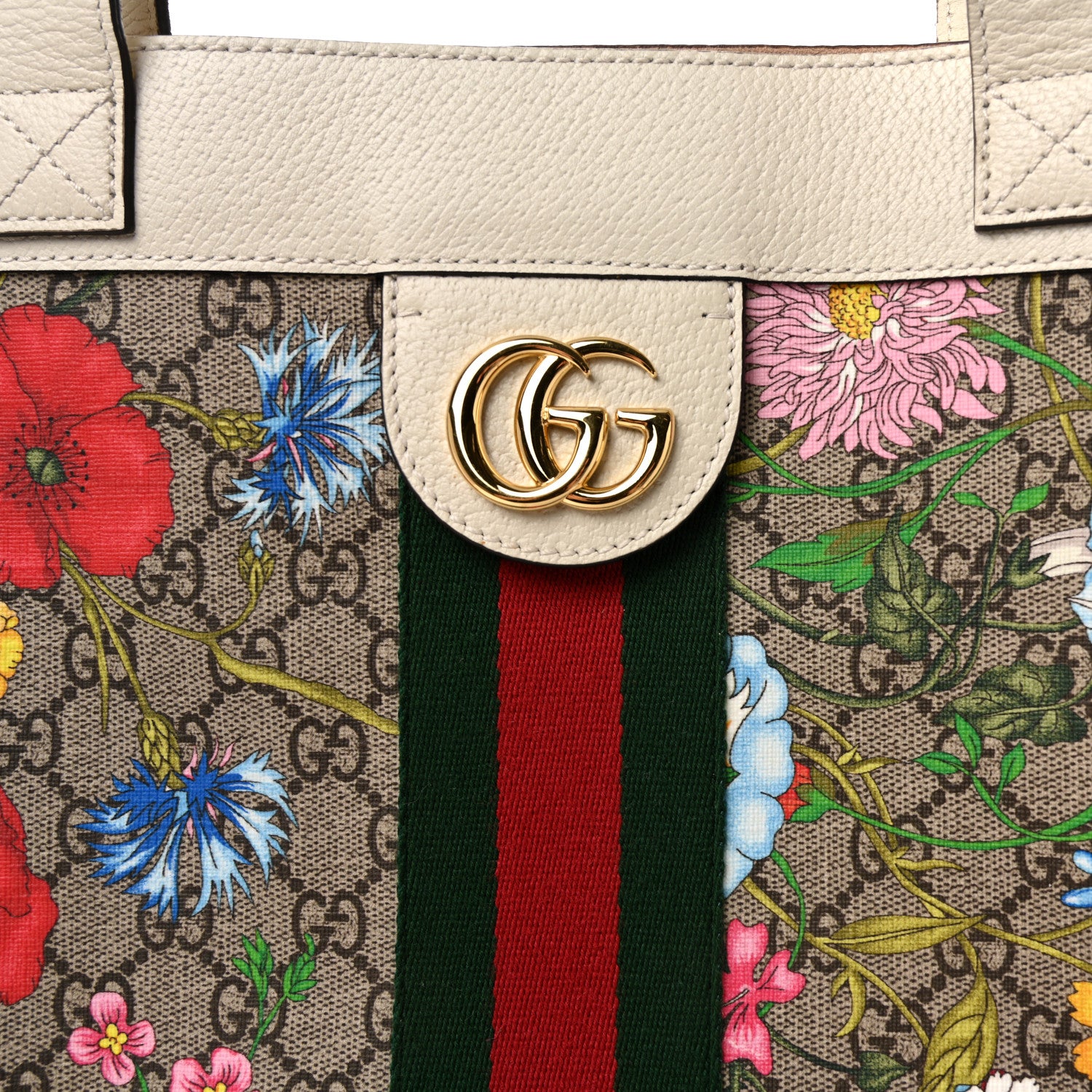 Gucci GG Supreme Monogram Flora Web Ophidia Vertical Shopping Tote White 9 of 11