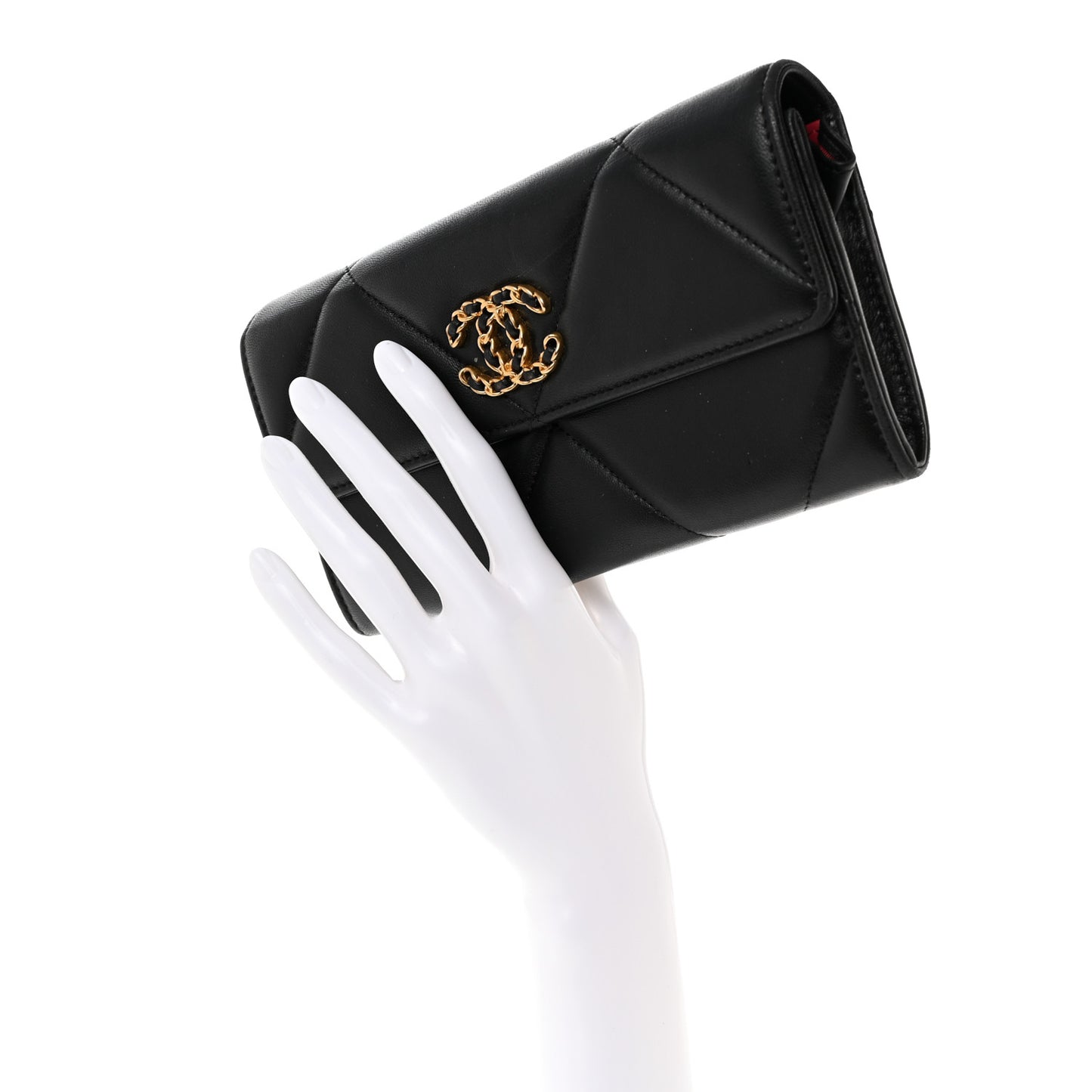 Lambskin Quilted Chanel 19 Flap Wallet Black