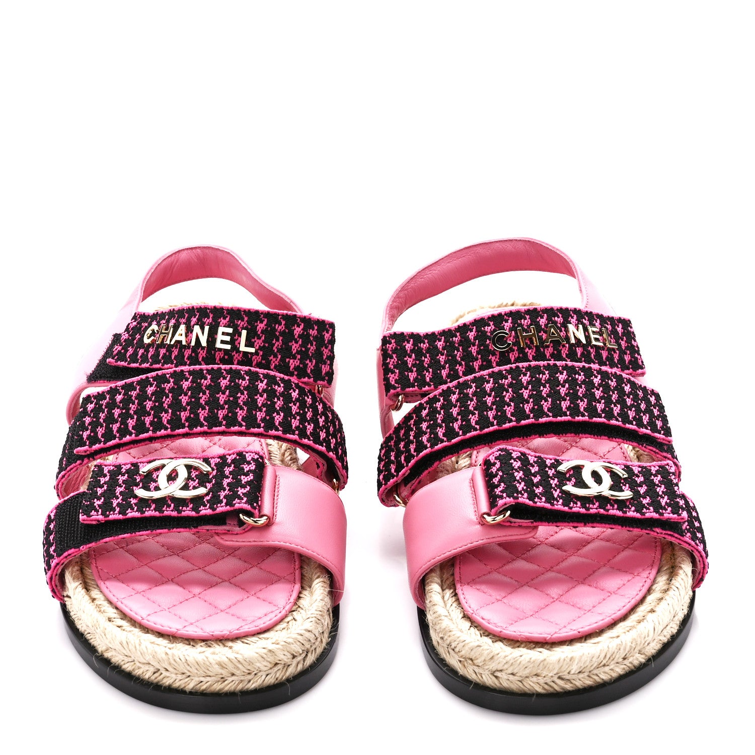 Chanel Stretch Fabric Lambskin CC Flat Sandals 37 Pink Black 2 of 9