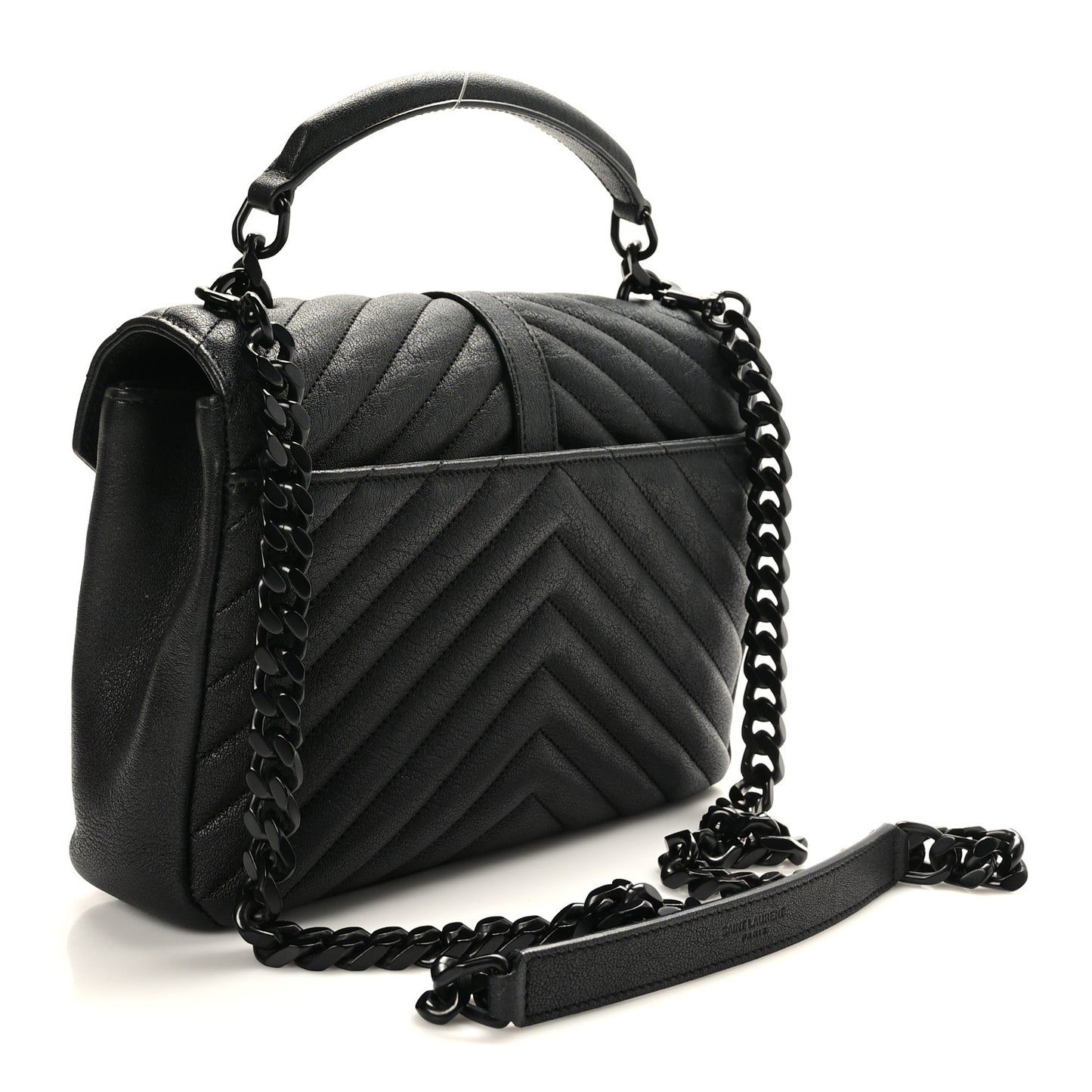 Sheepskin Matelasse Chevron Monogram Monochrome Medium College Bag Black