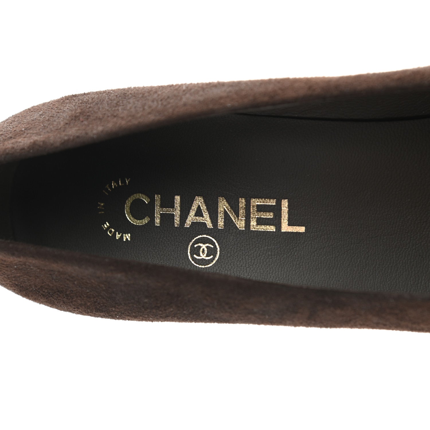 Chanel Kid Suede Patent Calfskin Cap Toe CC Pumps 39.5 Brown Black 7 of 10