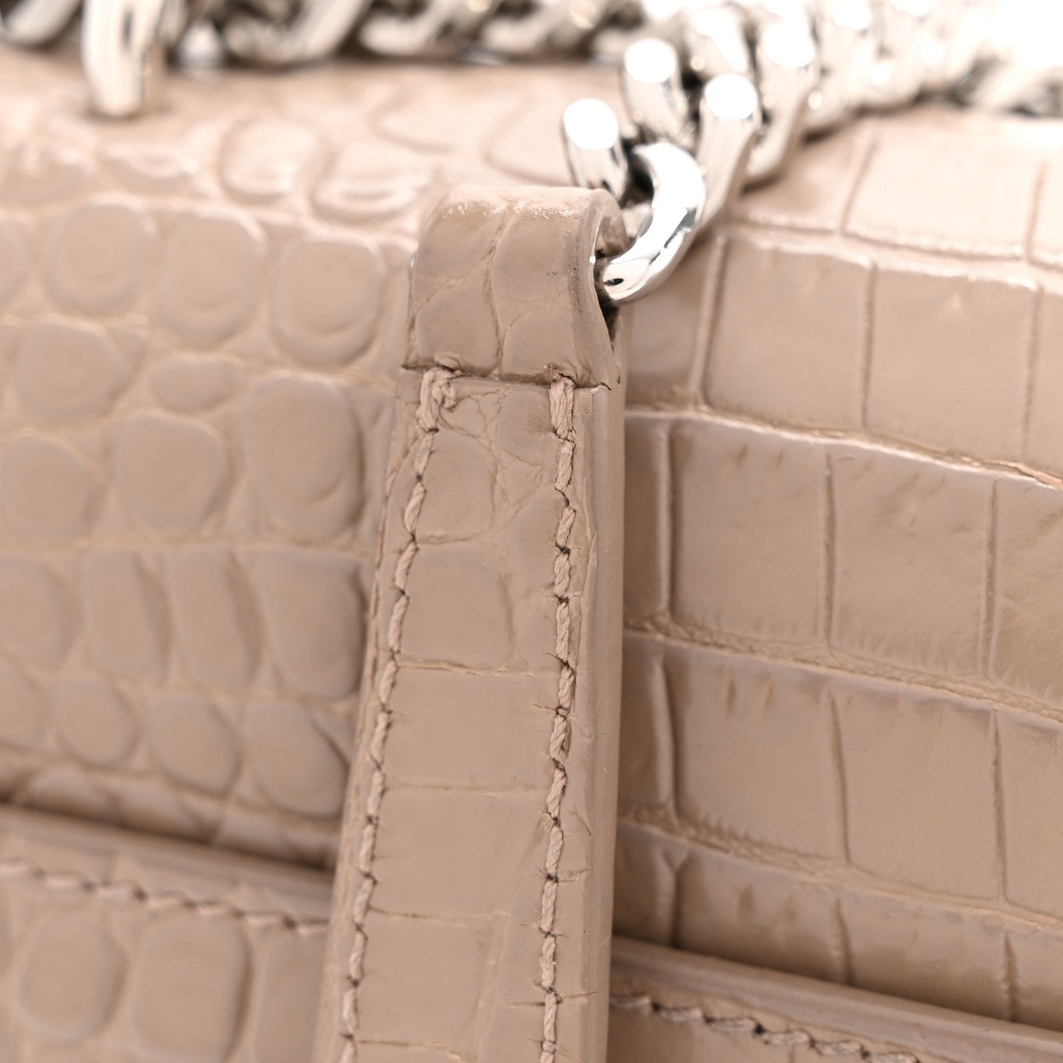Saint Laurent Calfskin Crocodile Embossed Medium Monogram Sunset Dusty Grey 14 of 16