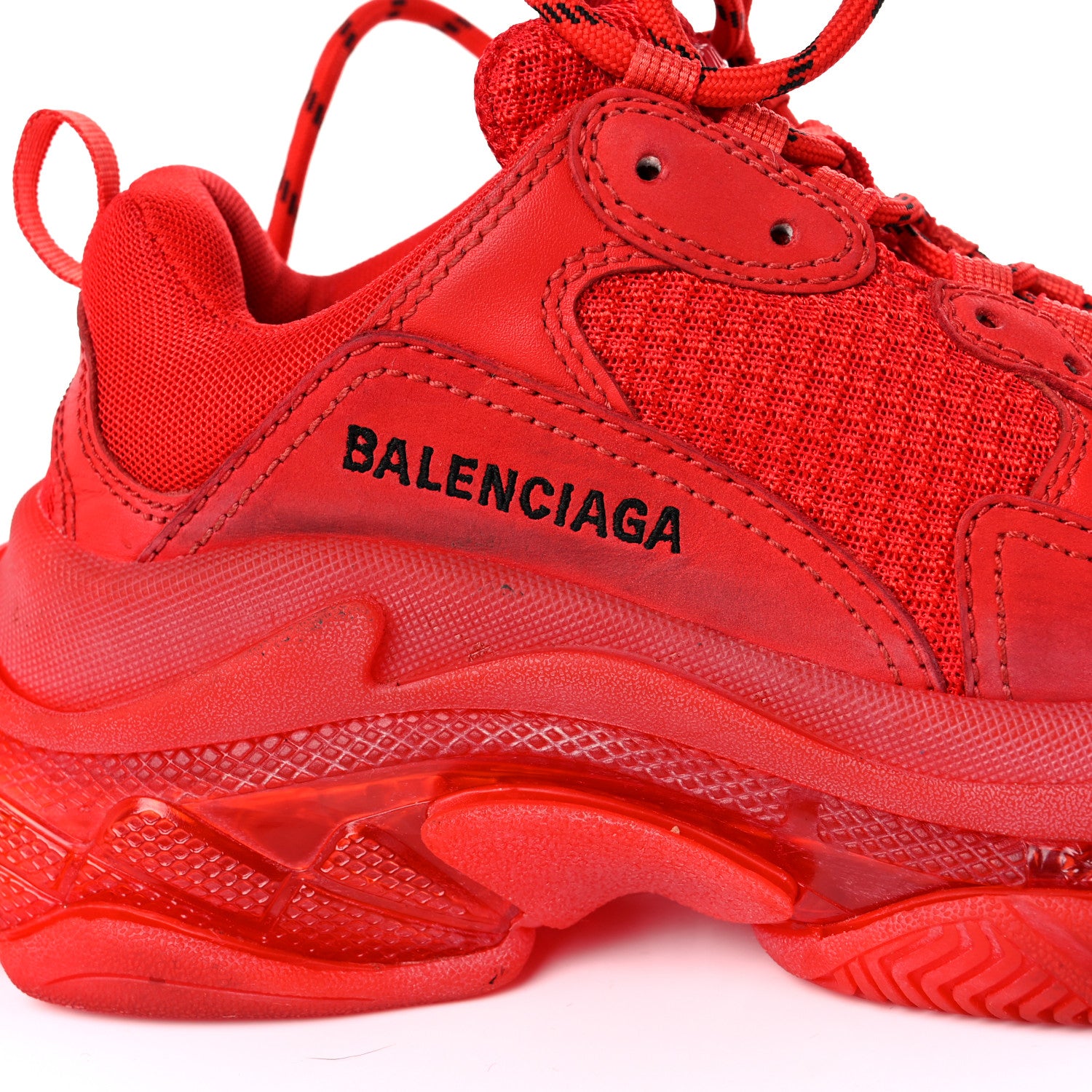 Balenciaga Fabric Mesh Clear Sole Womens Triple S Sneakers 37 Rouge Vif 13 of 17