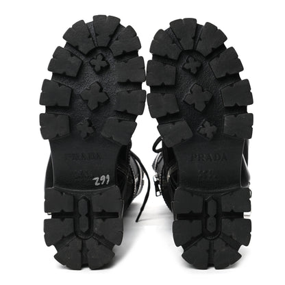 Prada Spazzolato Rois Re-Nylon Metal Triangle Logo Monolith Pouch Pocket 55mm Tall Combat Boots 36.5 Black 5 of 8