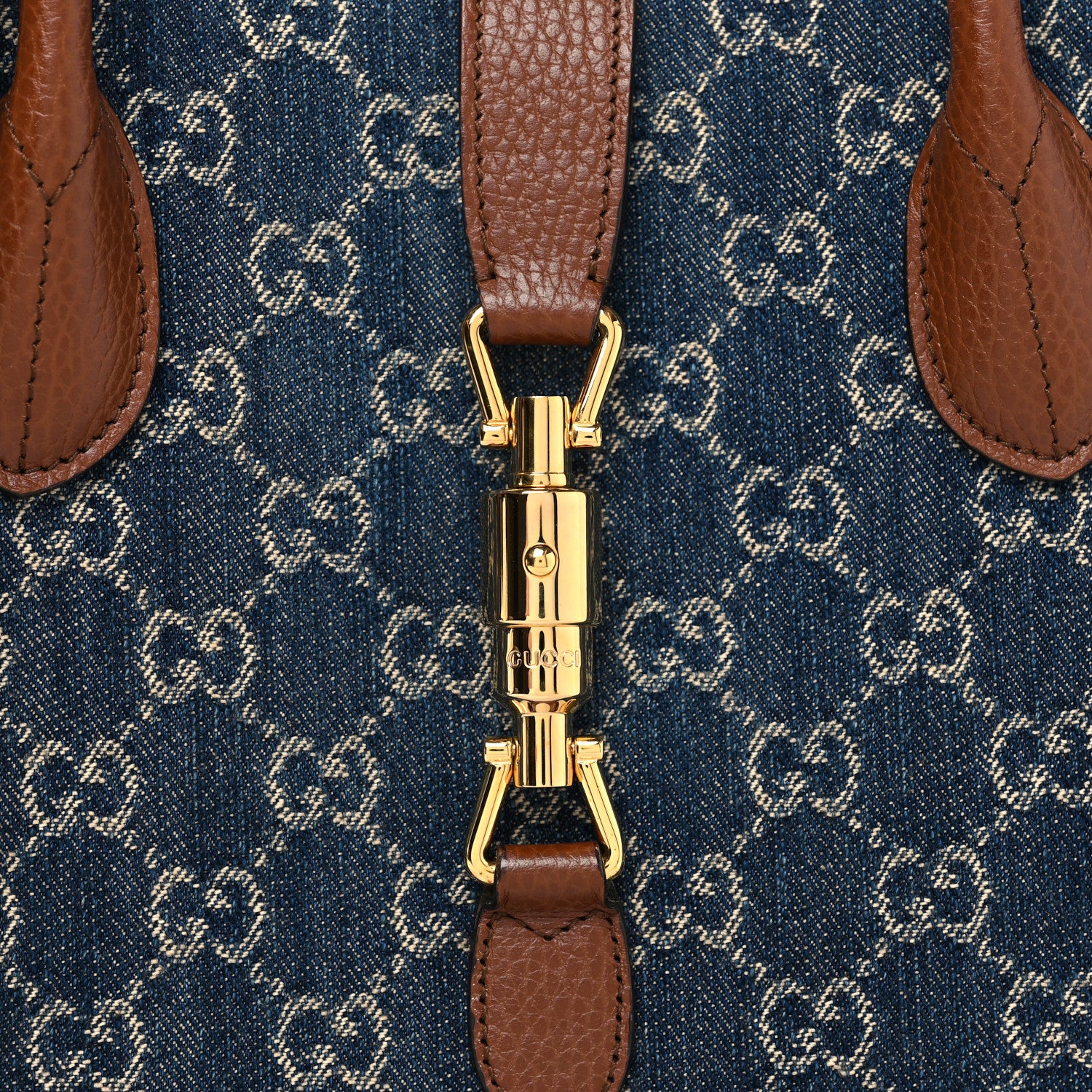 Gucci New Denim GG Monogram Dollar Calfskin Medium Jackie 1961 Tote Blue Tea Cuir Epilog 8 of 10