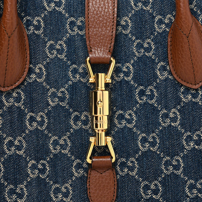 Gucci New Denim GG Monogram Dollar Calfskin Medium Jackie 1961 Tote Blue Tea Cuir Epilog 8 of 10
