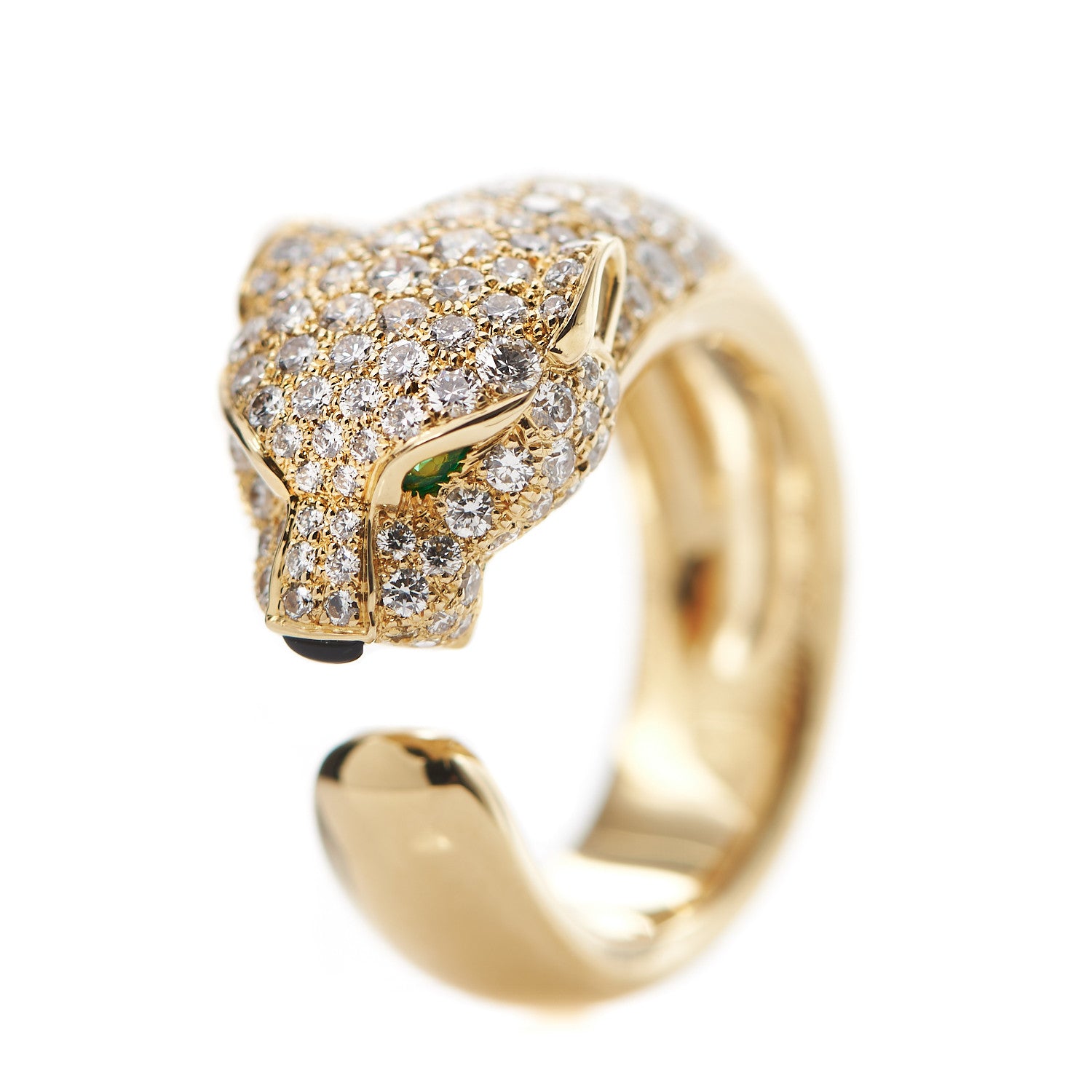 Cartier 18K Yellow Gold Diamond Emerald Panthere De Band Ring 50 5.25 1 of 8