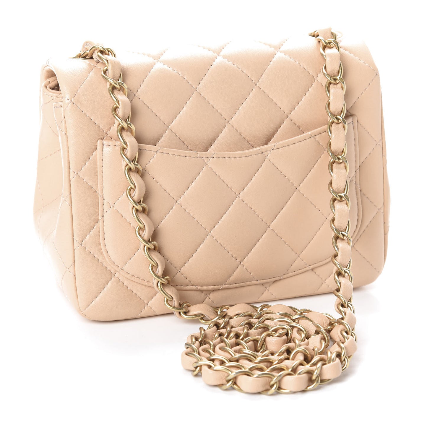 Lambskin Quilted Mini Square Flap Beige