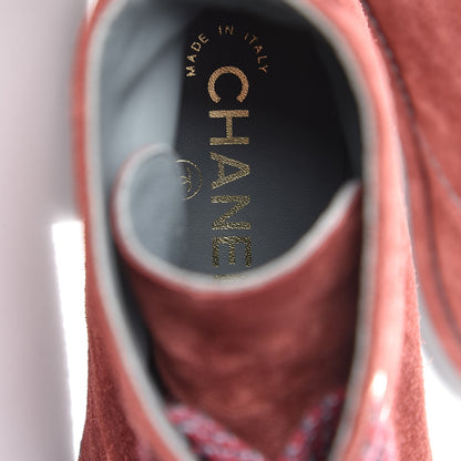 Chanel Suede Calfskin Lace Up Short Boots 37 Burgundy 7 of 12