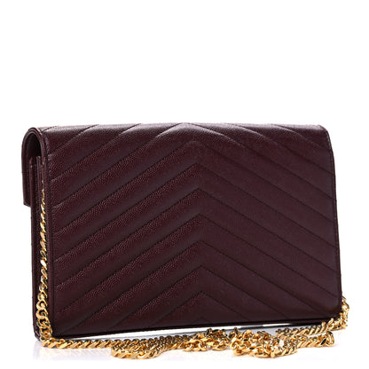 Saint Laurent Grain De Poudre Matelasse Chevron Monogram Chain Wallet Rouge Legion 3 of 11