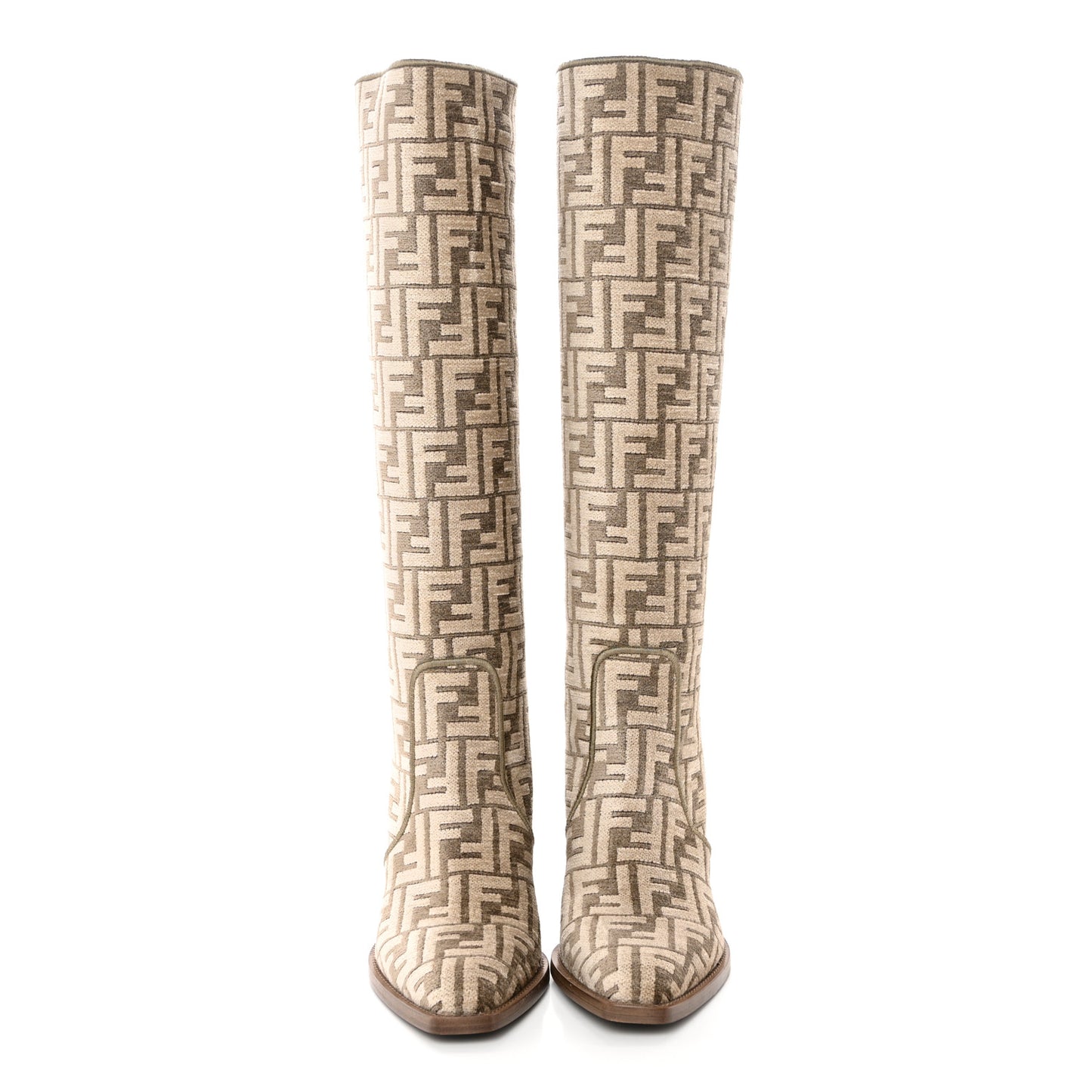 Chenille Jacquard FF 110mm Cut Baguette Knee Boots 40 Tortora Nuvola