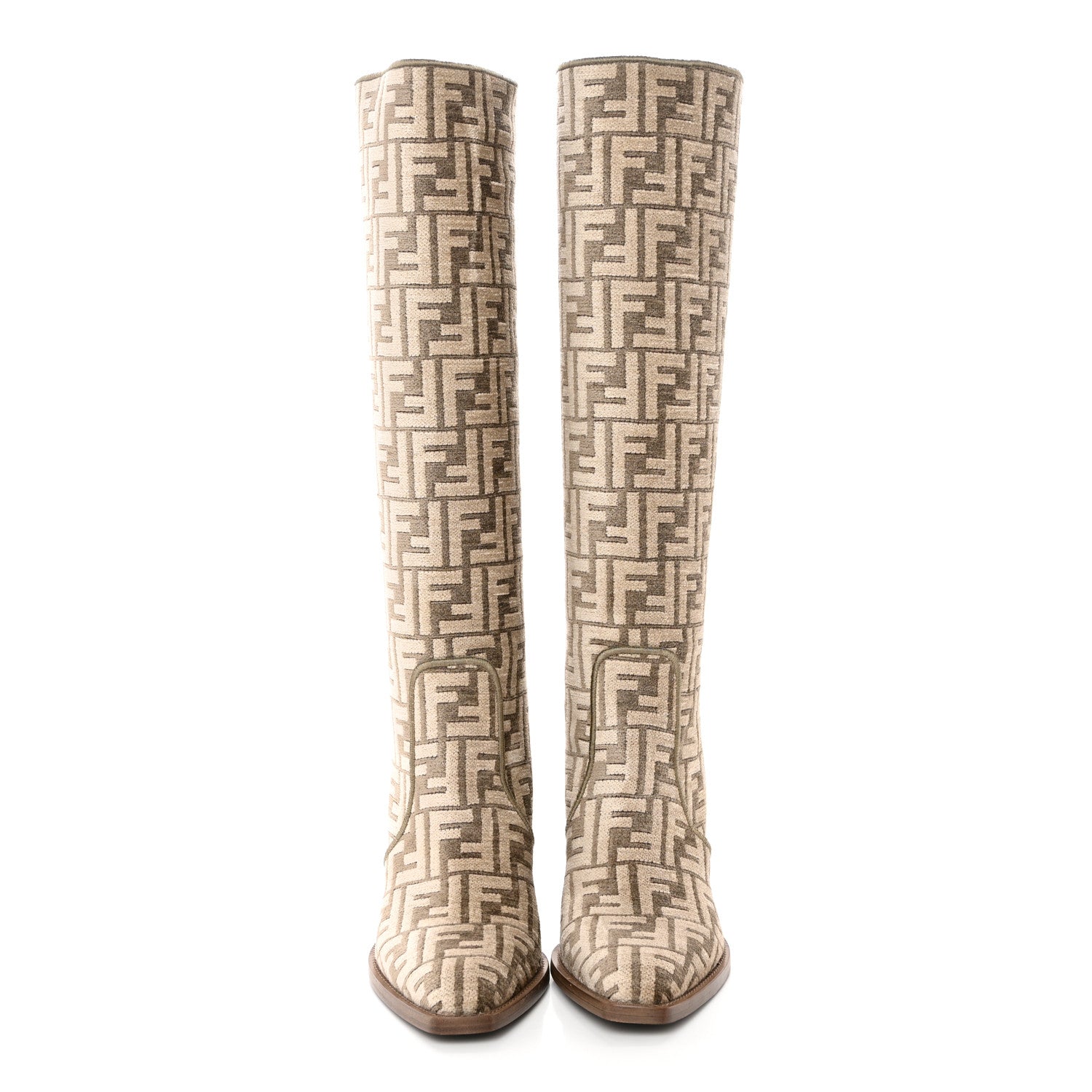 Fendi Chenille Jacquard FF 110mm Cut Baguette Knee Boots 40 Tortora Nuvola 2 of 9