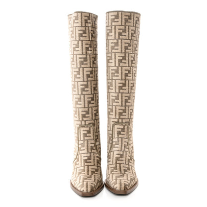 Fendi Chenille Jacquard FF 110mm Cut Baguette Knee Boots 40 Tortora Nuvola 2 of 9