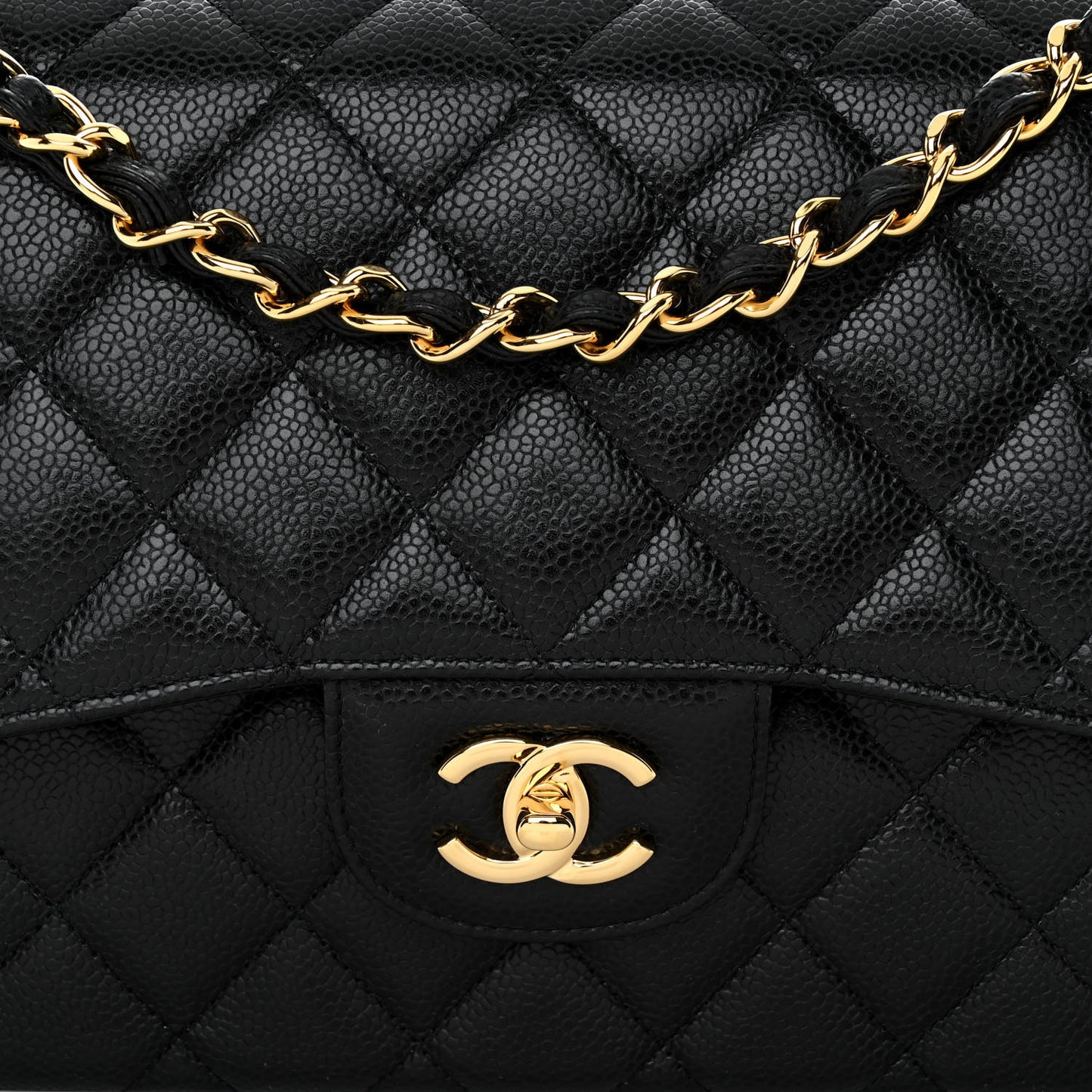 Caviar Quilted Jumbo Double Flap Black