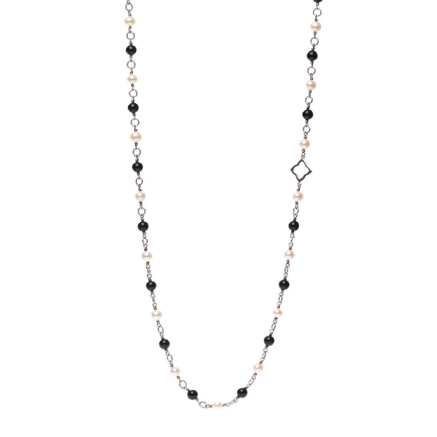 Sterling Silver Black Onyx Pearl Bijoux Necklace