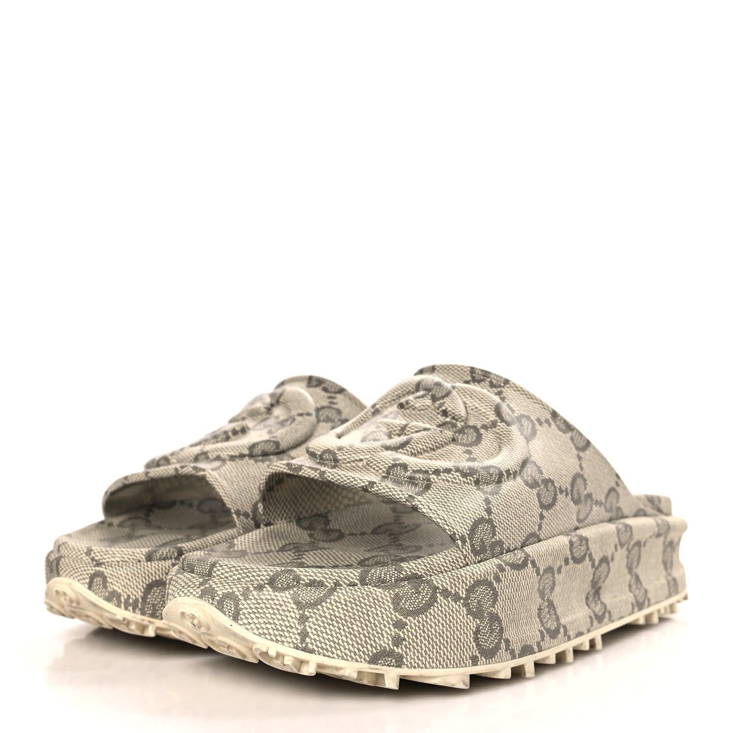 Cubic Rubber GG Monogram Mens Interlocking G Platform 42mm Slide Sandals 9 Beige Ebony