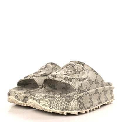Gucci Cubic Rubber GG Monogram Mens Interlocking G Platform 42mm Slide Sandals 9 Beige Ebony 3 of 8