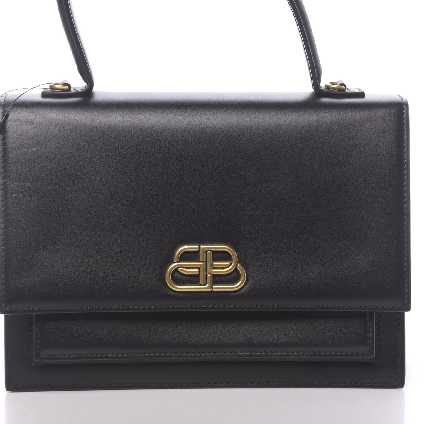 Box Calfskin Medium Sharp Top Handle Bag Black