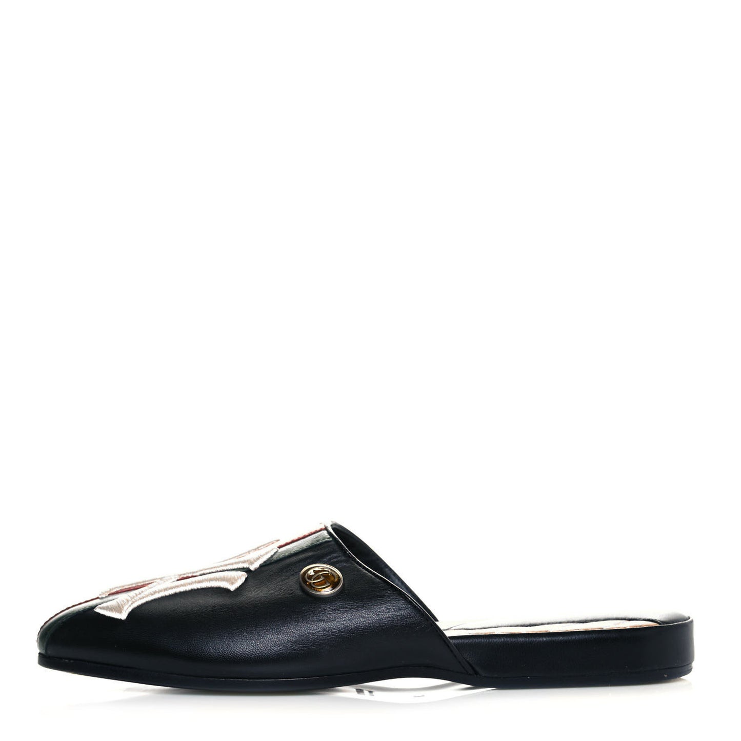 X MLB Lambskin NY Yankees Embroidered Womens GG Slippers 36 Black