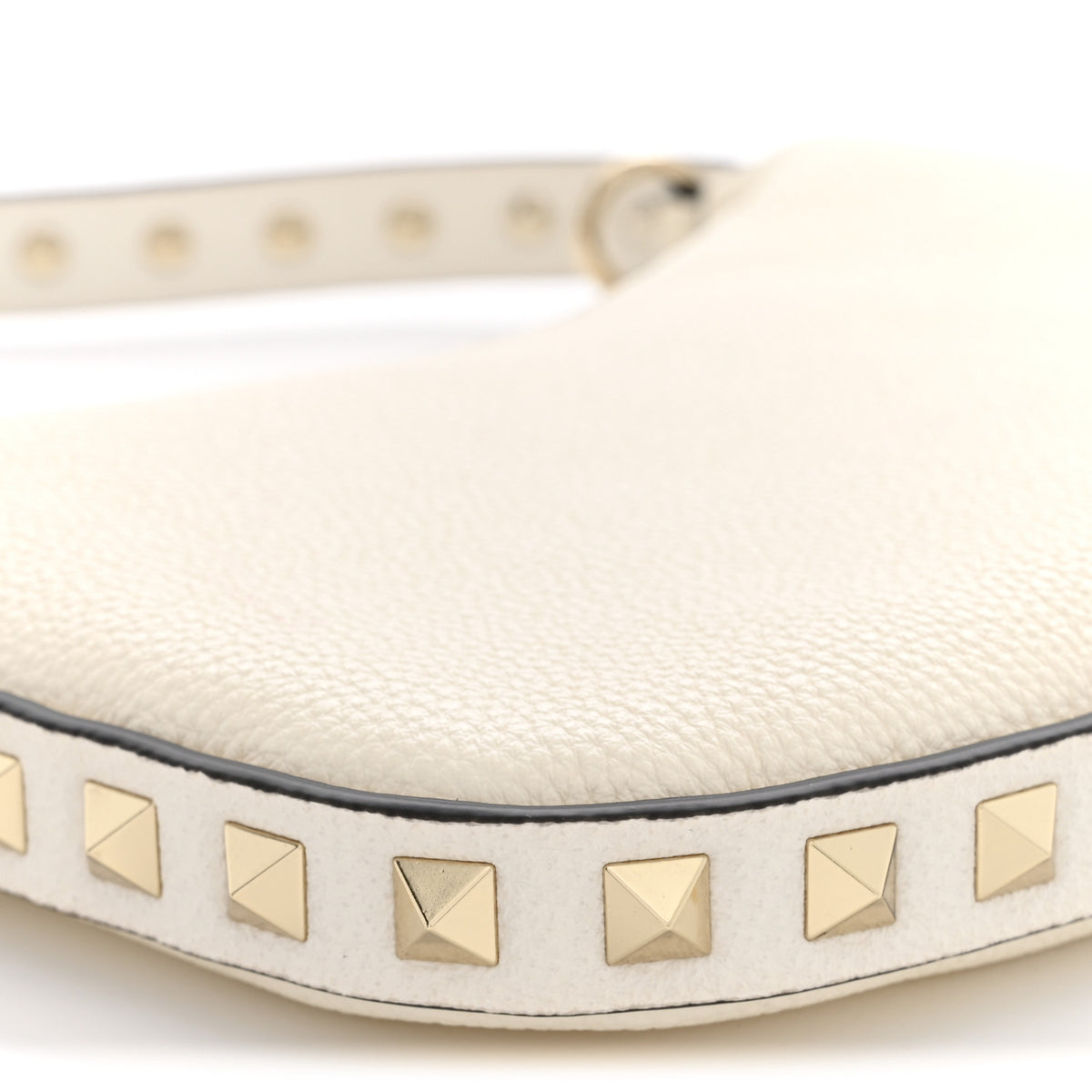 Grainy Calfskin Mini Rockstud Hobo Ivory