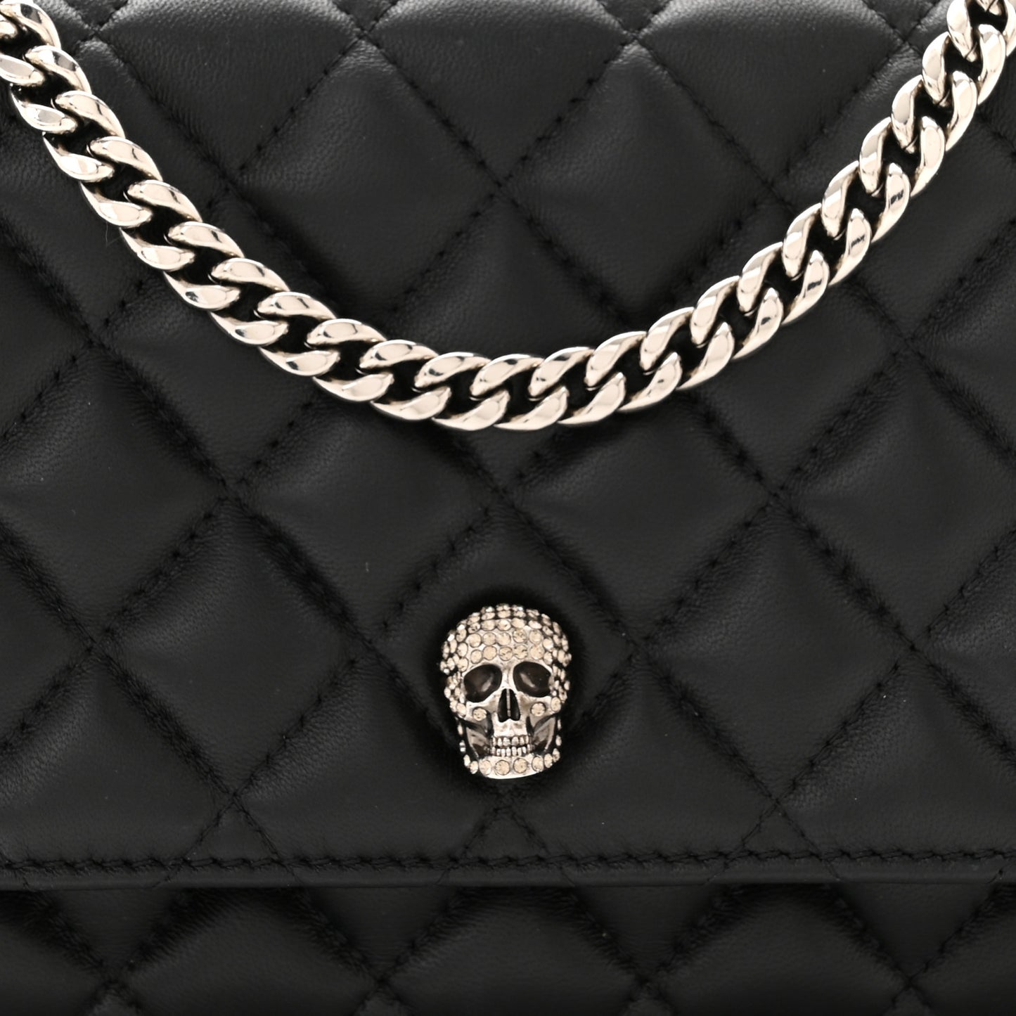 Calfskin Quilted Mini Skull Chain Crossbody Bag Black