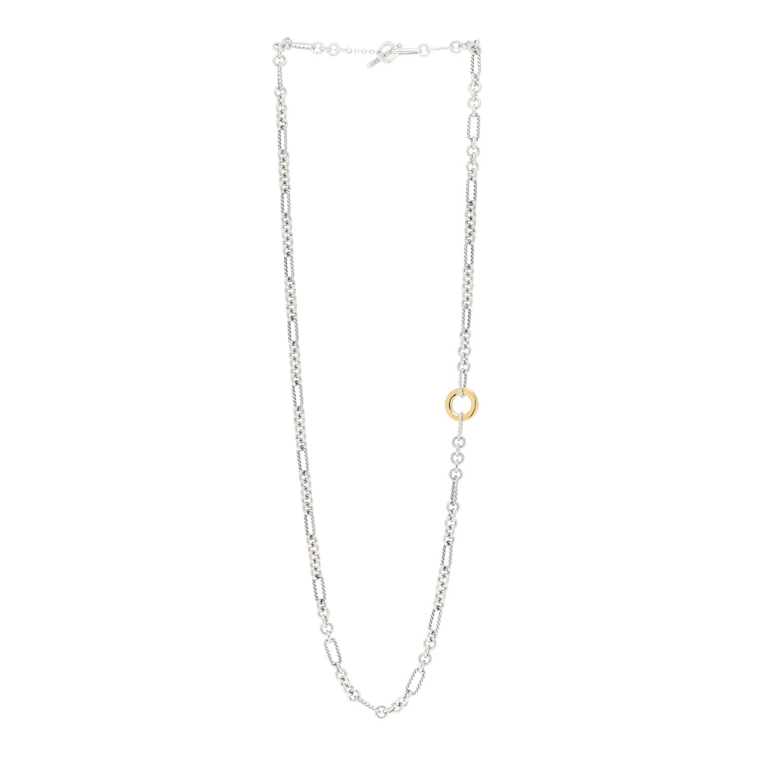David Yurman Sterling Silver 18K Yellow Gold Figaro Two Tone Link Necklace 3 of 6