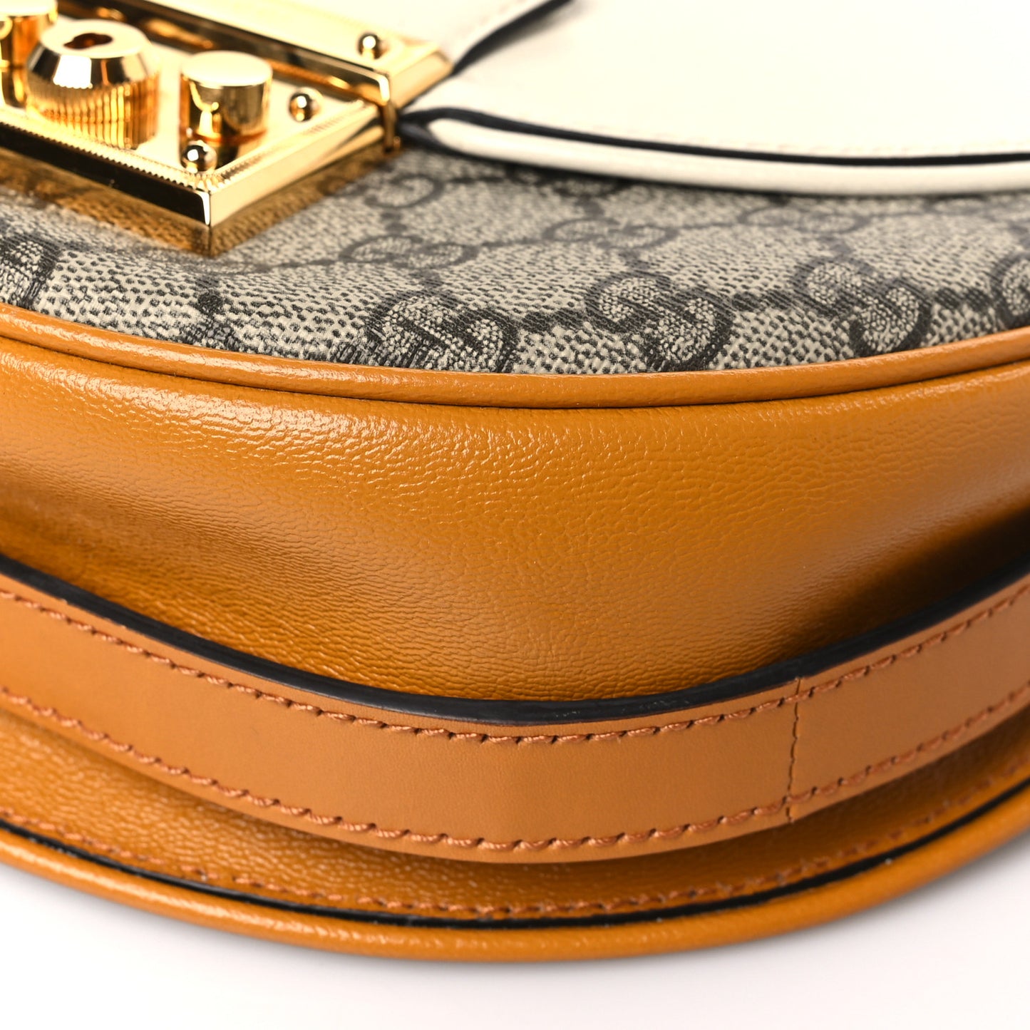 GG Supreme Monogram Calfskin Small Padlock Messenger Shoulder Bag Beige Mystic White Sun Oil