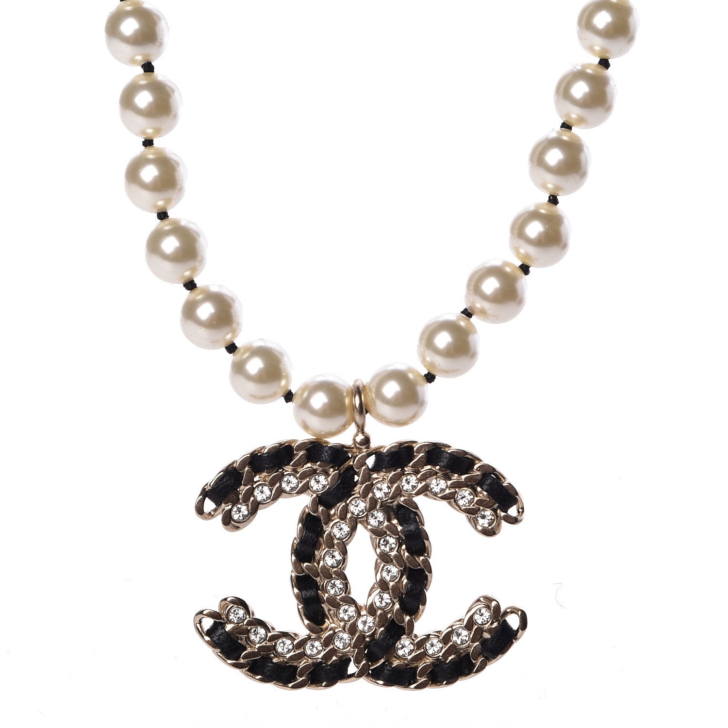 Chanel Lambskin Pearl Crystal CC Short Necklace Gold 5 of 6