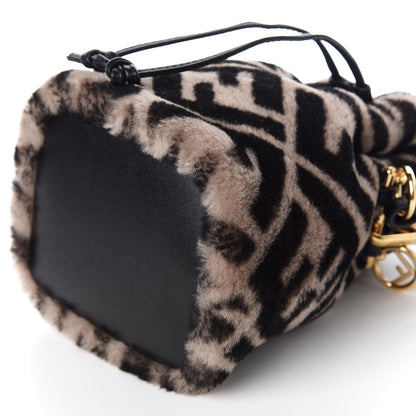 Fendi Shearling F is Macro FF 1974 Diagonal Mini Mon Tresor Bucket Bag Dove Black 8 of 11