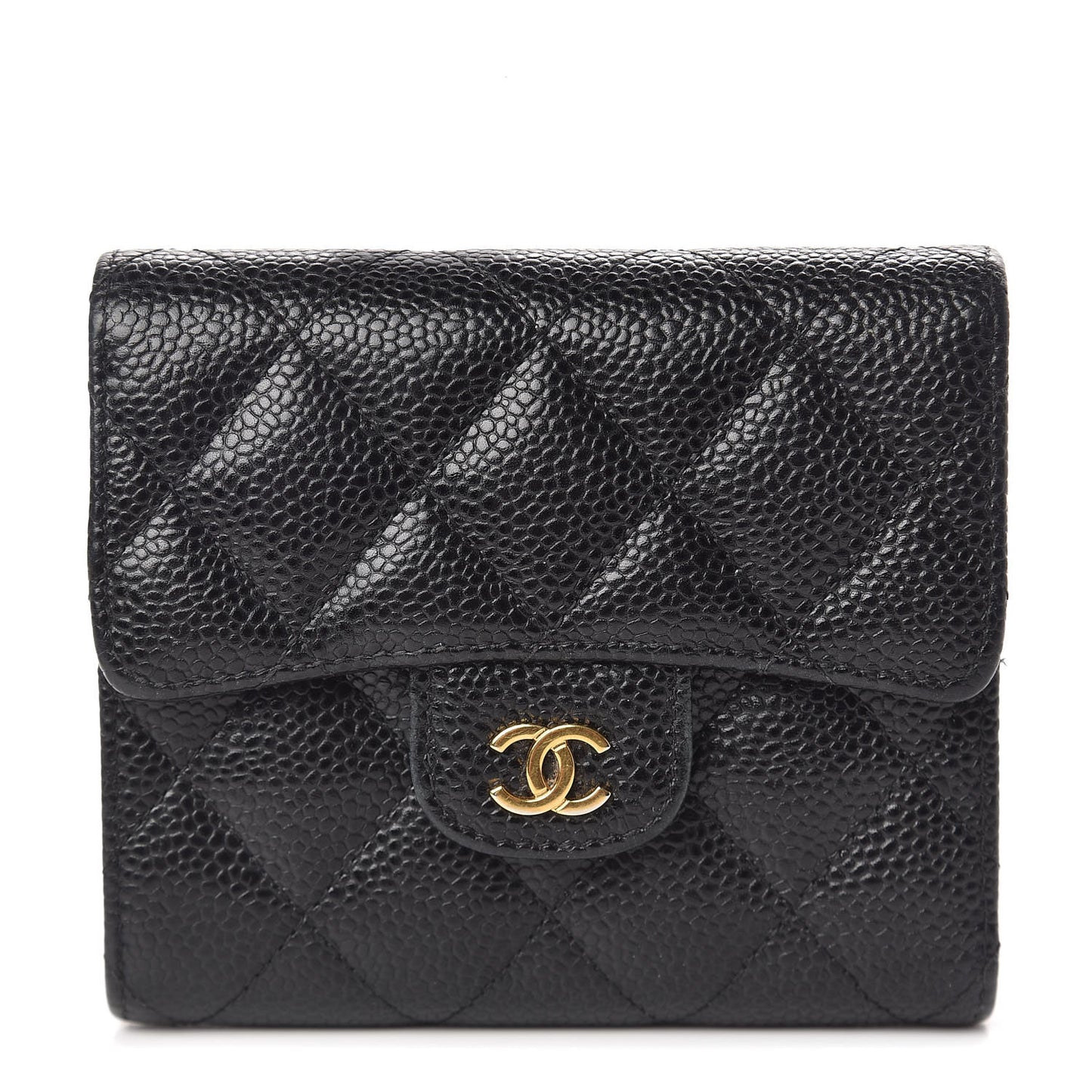 Caviar Quilted Compact Flap Wallet Black