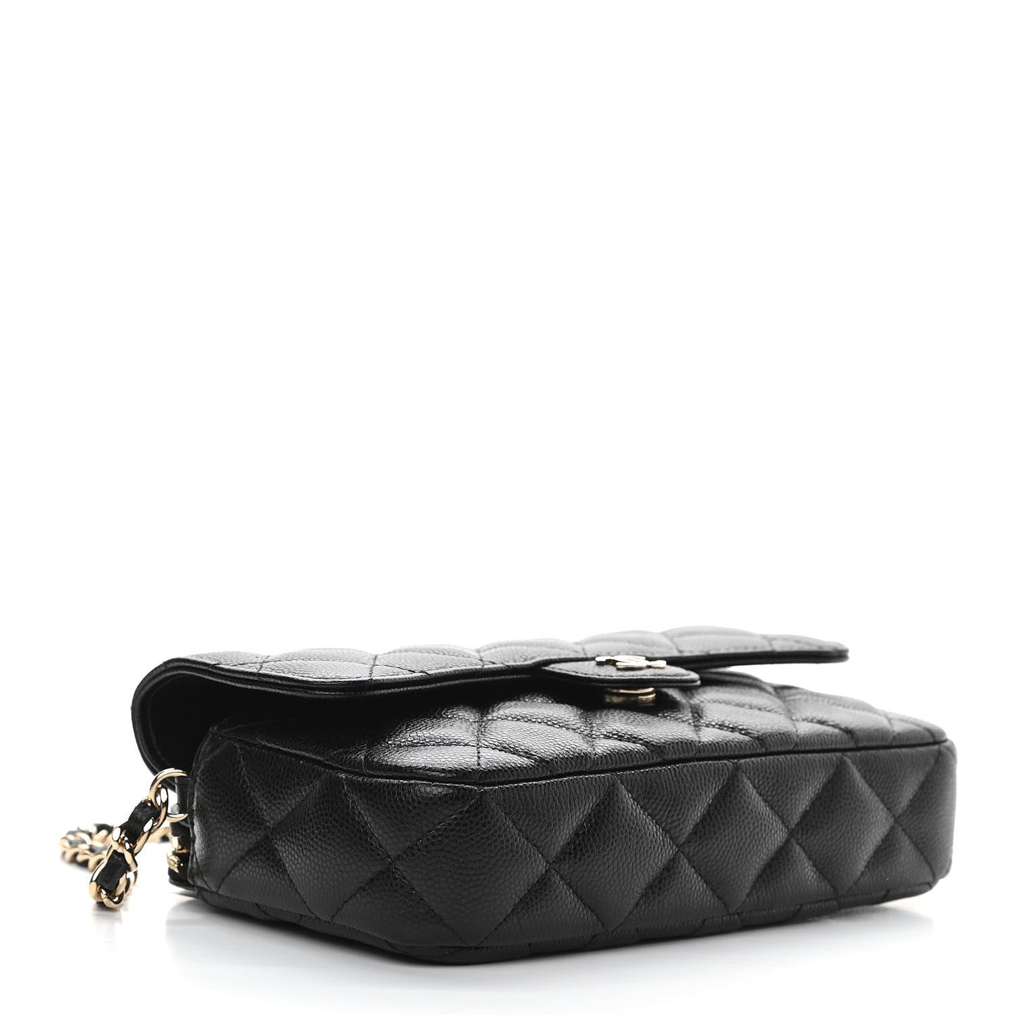 Caviar Quilted Flap Phone Holder With Chain Black