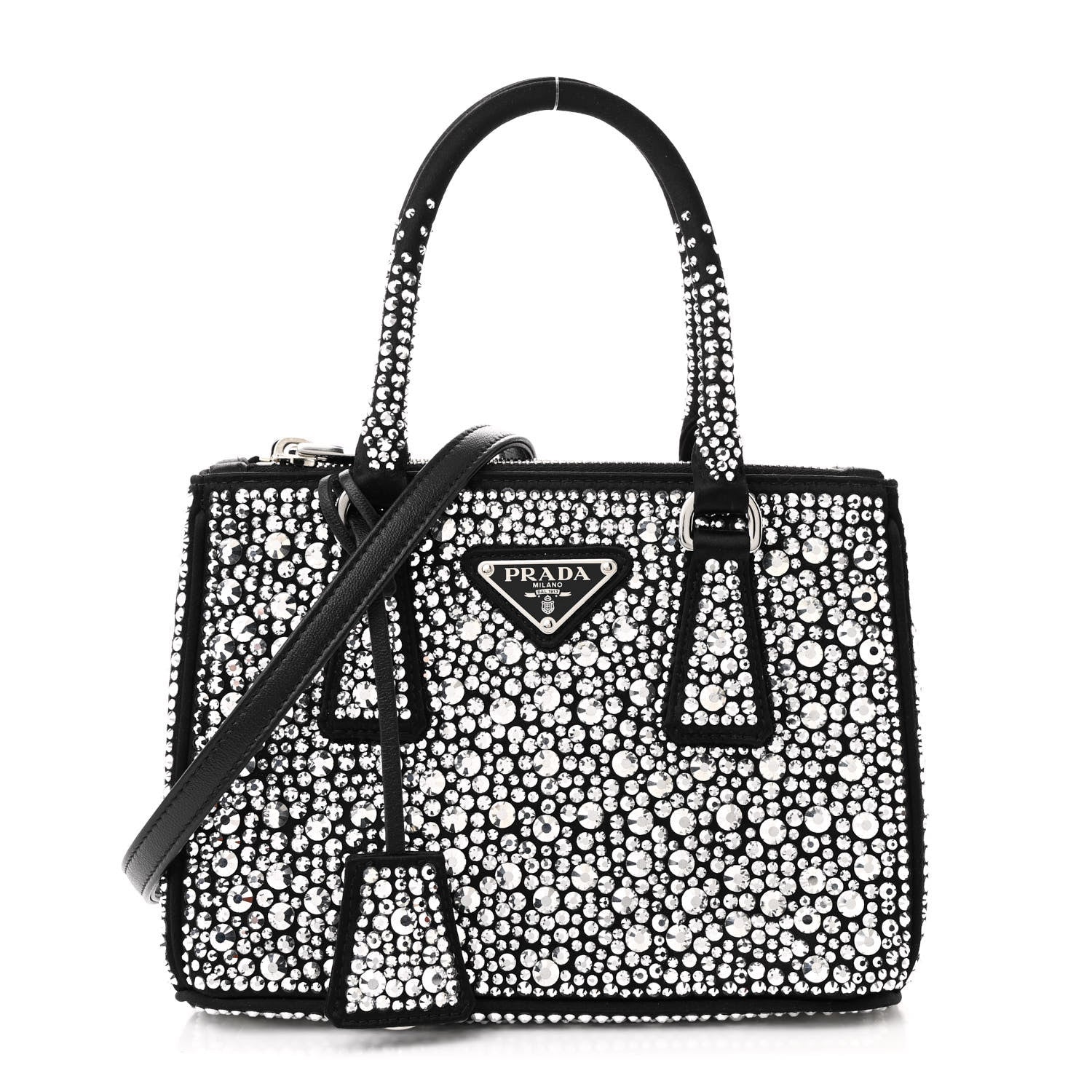 Prada Satin Crystal Mini Galleria Double Zip Tote Metal 1 of 12