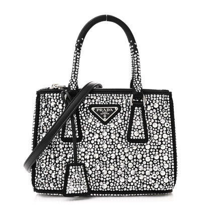 Prada Satin Crystal Mini Galleria Double Zip Tote Metal 1 of 12
