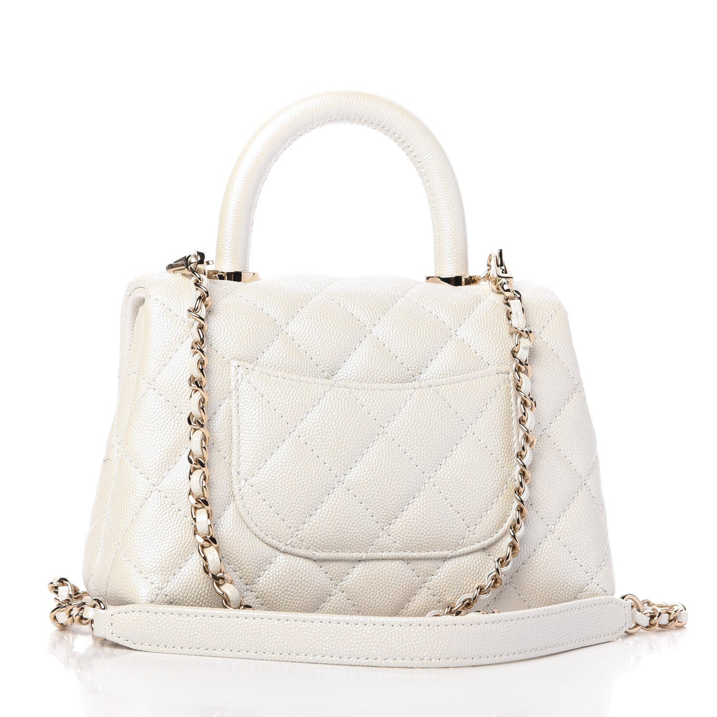 Iridescent Caviar Quilted Extra Mini Coco Handle Flap Ivory