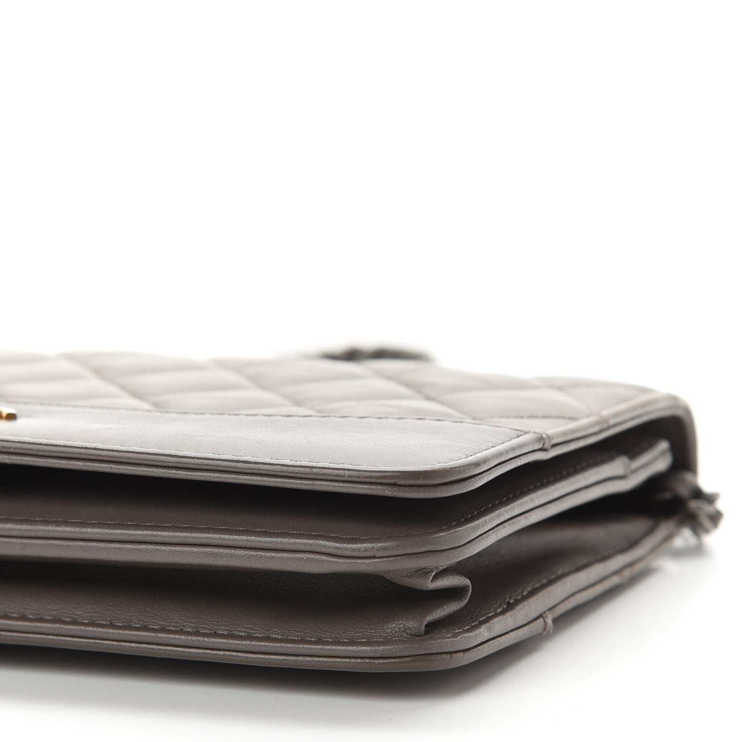 Aged Calfskin Quilted Gabrielle Wallet On Chain WOC Grey