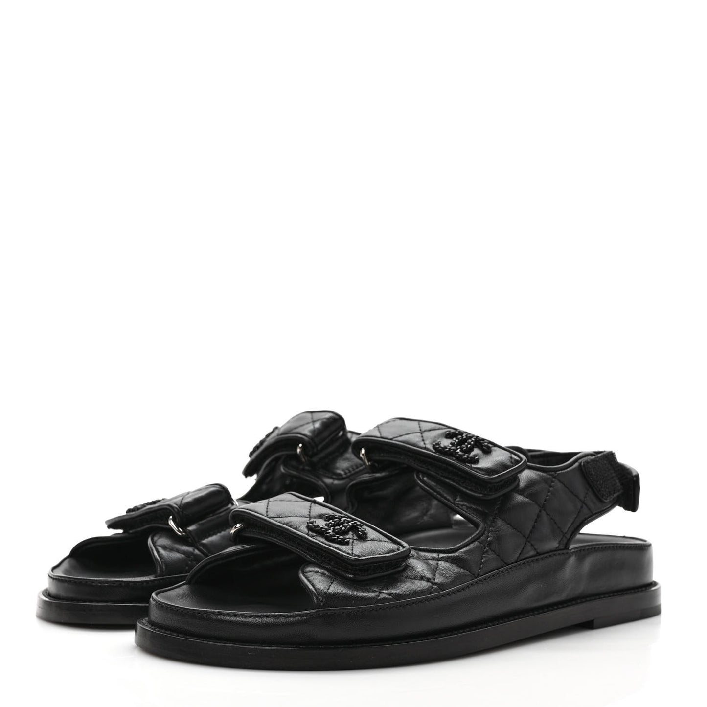 Grained Calfskin Velcro Dad Sandals 38 Black