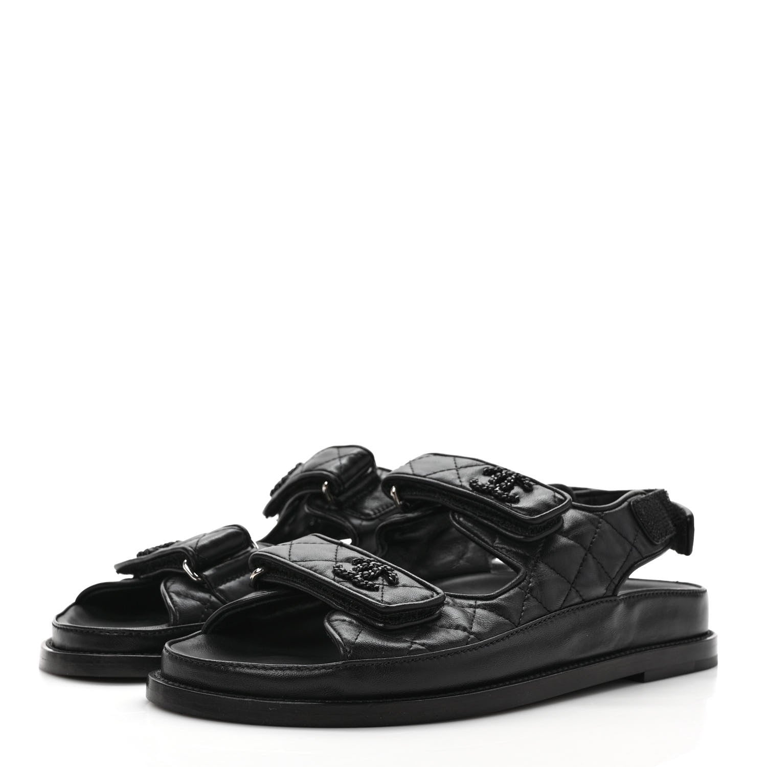 Chanel Grained Calfskin Velcro Dad Sandals 38 Black 3 of 8