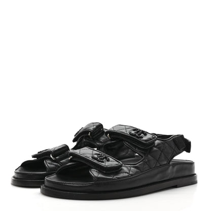 Chanel Grained Calfskin Velcro Dad Sandals 38 Black 3 of 8
