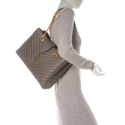 Saint Laurent Grain De Poudre Matelasse Chevron Monogram Shopping Bag Fog 2 of 7