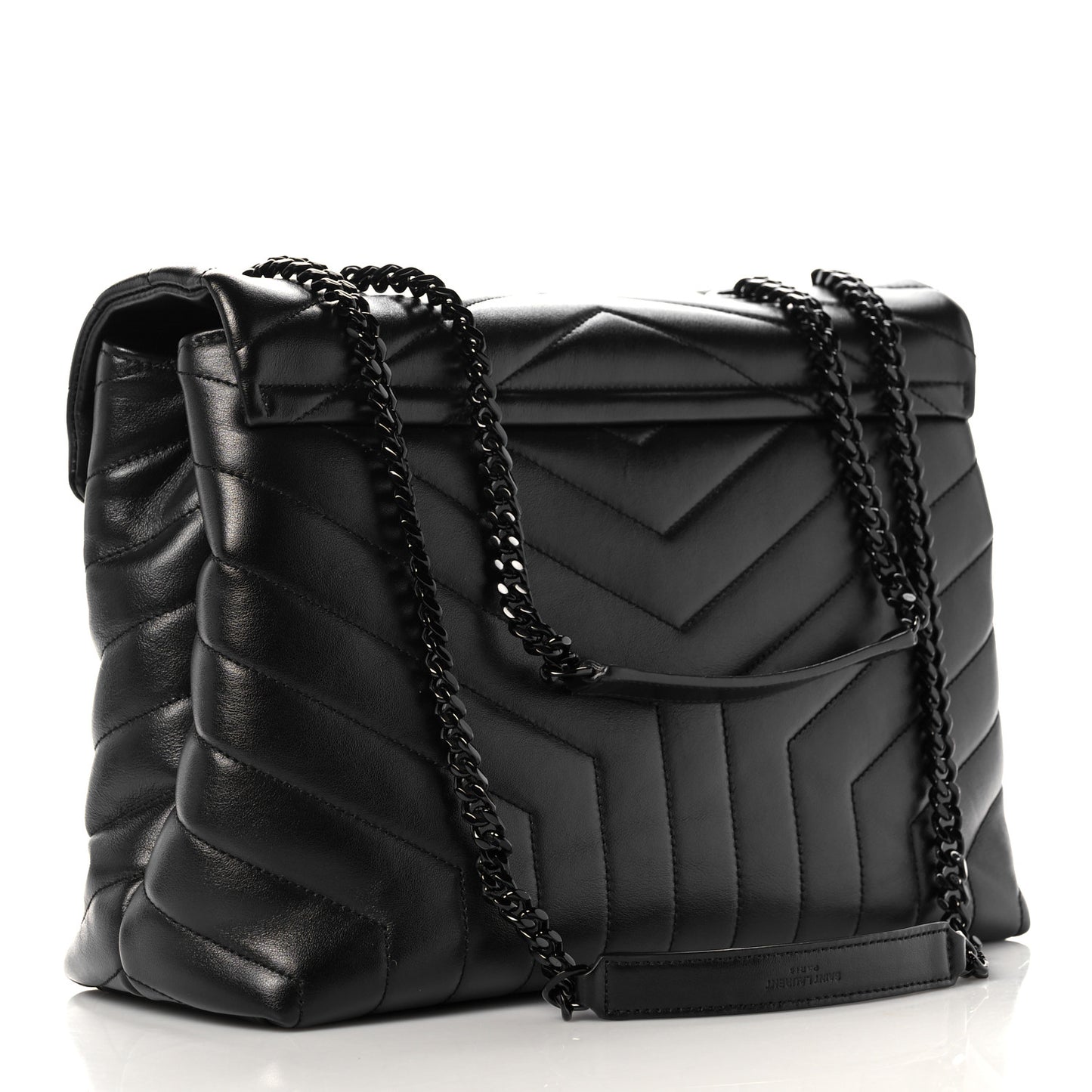Calfskin Y Quilted Monogram Medium Loulou Chain Satchel Black