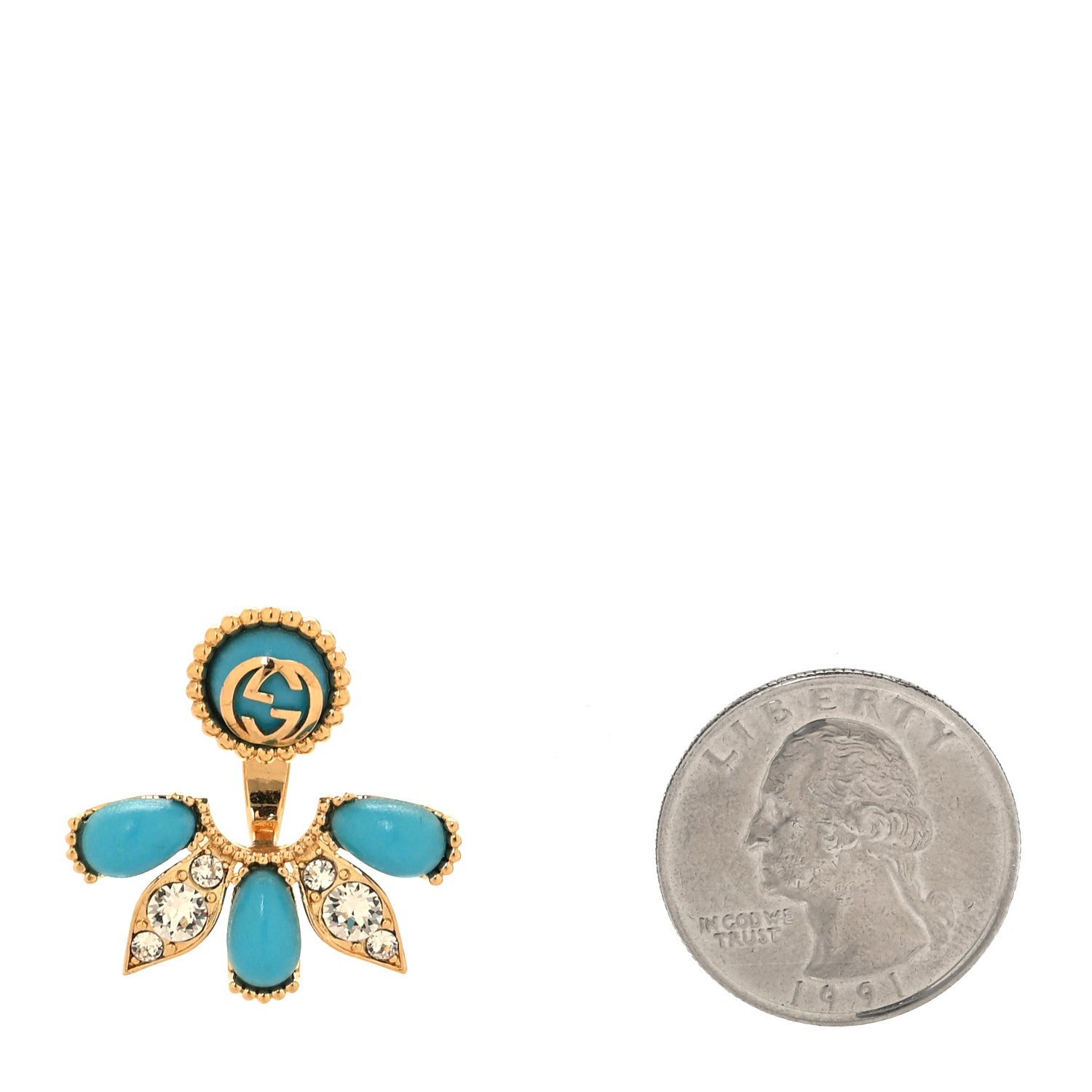 Gucci Resin Crystal Single GG Earring Turquoise Gold 2 of 5