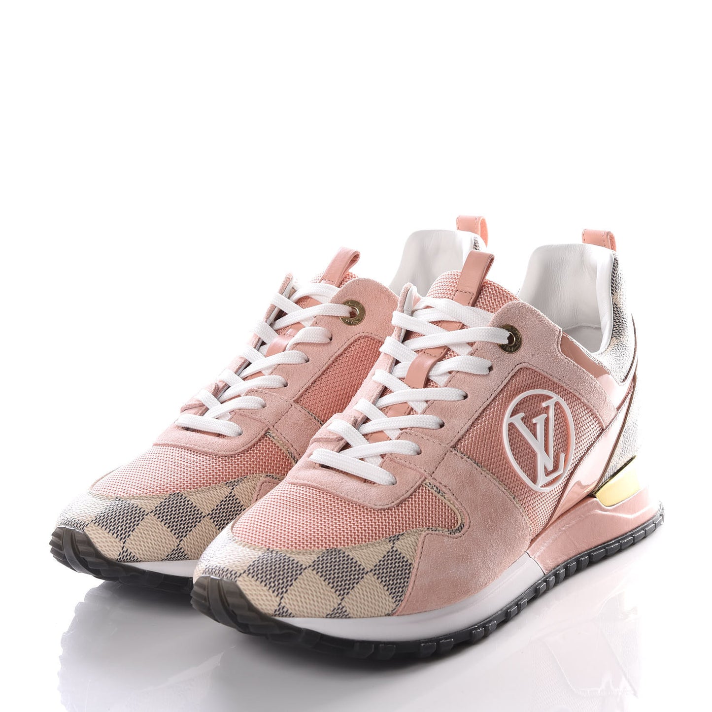 Suede Damier Azur Run Away Sneakers 40 Pink
