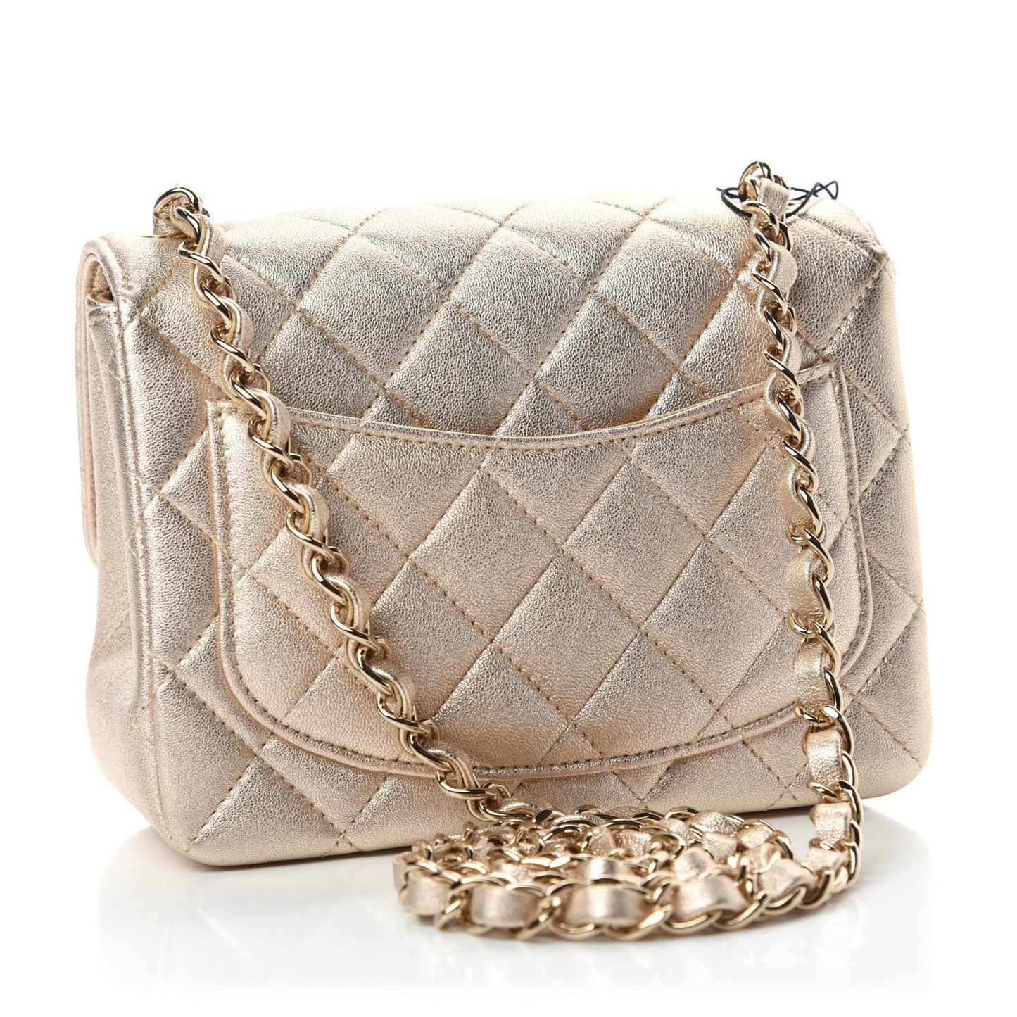 Metallic Lambskin Quilted Mini Square Flap Gold