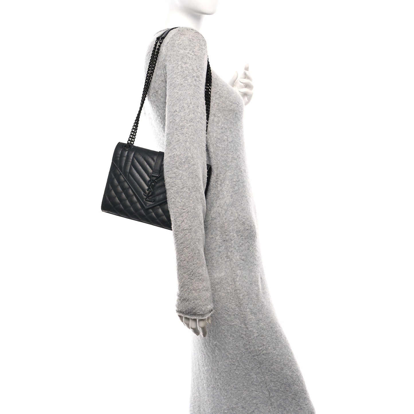 Grain De Poudre Textured Mixed Matelasse Triquilt Medium Monogram Monochrome Satchel Black