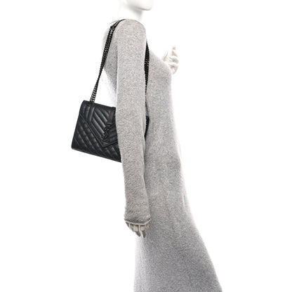 Saint Laurent Grain De Poudre Textured Mixed Matelasse Triquilt Medium Monogram Monochrome Satchel Black 2 of 11