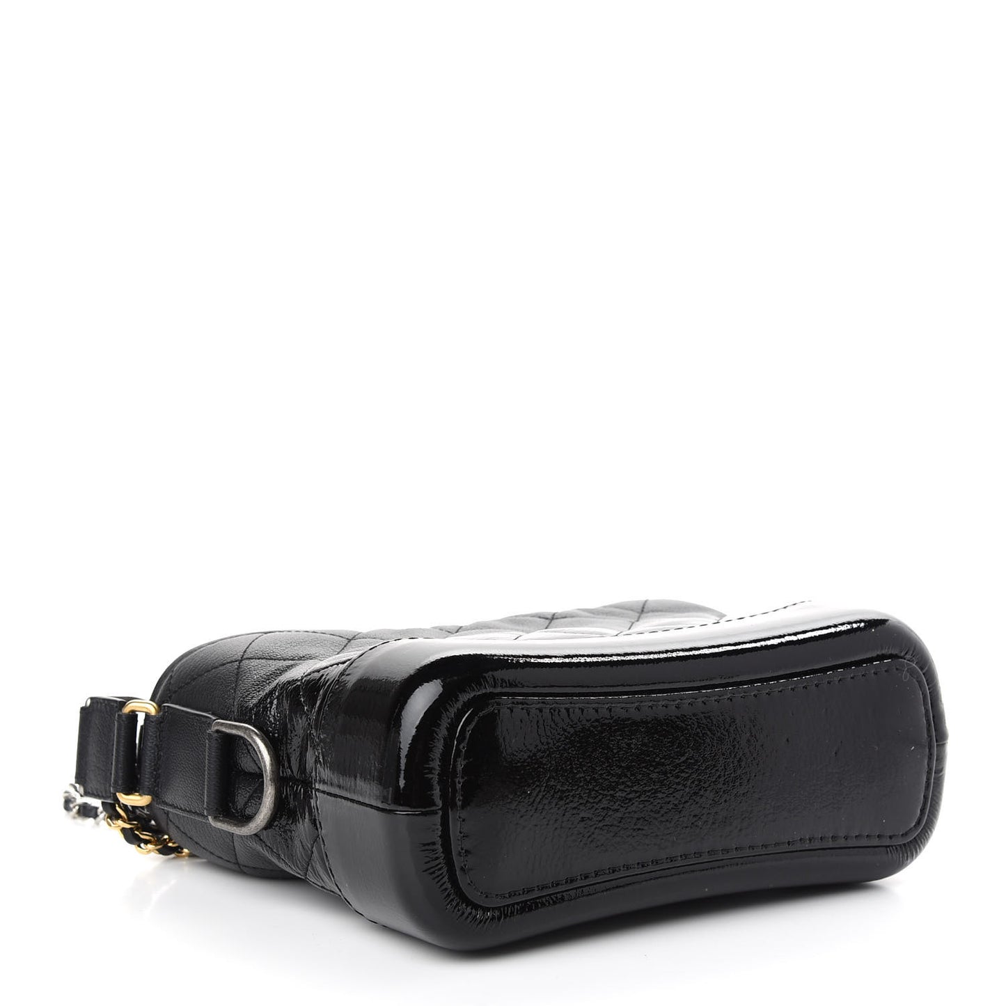 Patent Goatskin Quilted Small Gabrielle Hobo Black